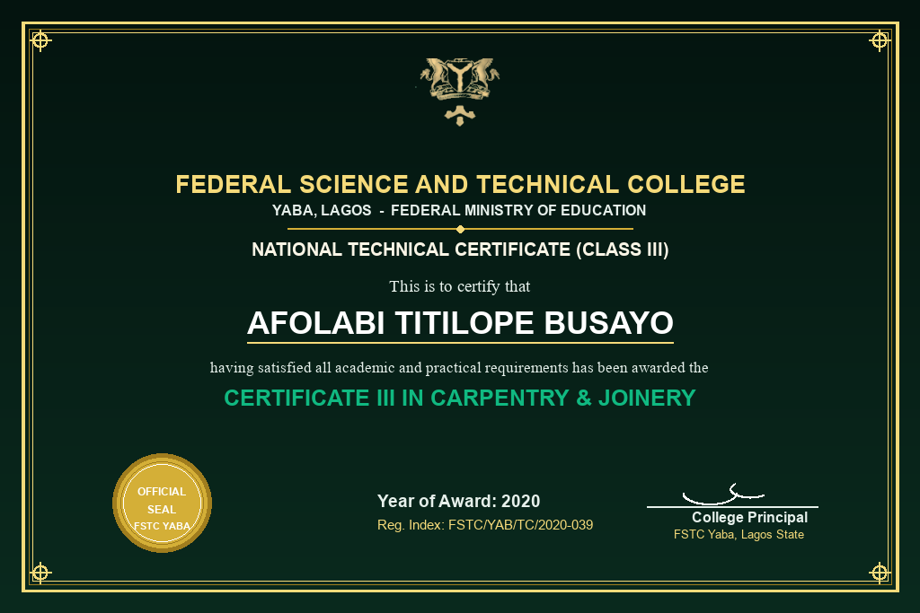 FSTC Yaba Lagos Certificate III (2020)