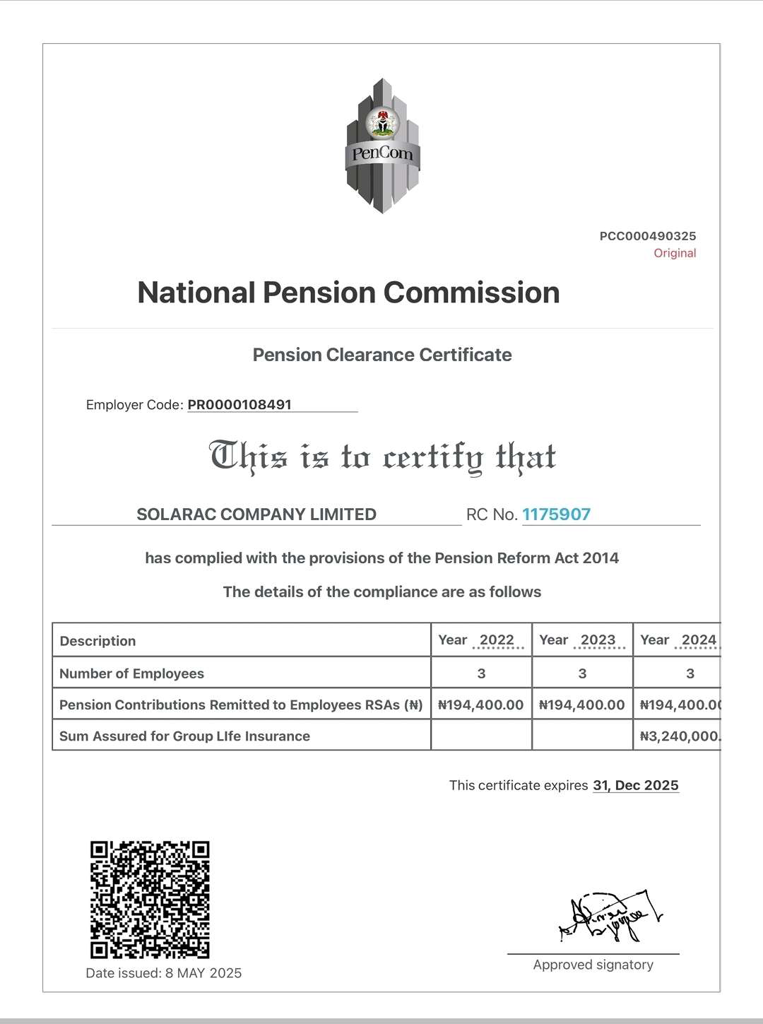 PenCom Certificate